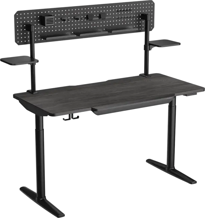 Birou Gaming Electric Cougar E-Odyssey CGR-E-ODYSSEY150, Reglaj Înălțime Dual Motor 730-1180mm, Blat Lemn 150cm, Pegboard și Compartimente, Negru