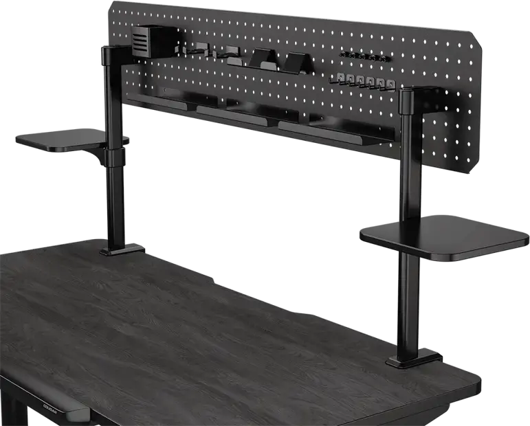 Birou Gaming Electric Cougar E-Odyssey CGR-E-ODYSSEY150, Reglaj Înălțime Dual Motor 730-1180mm, Blat Lemn 150cm, Pegboard și Compartimente, Negru