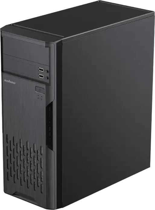 Sohoo 2810BK Midi-Tower ATX Case, Black SGCC Steel Chassis, Supports Micro-ATX/Mini-ITX, Includes 500W PSU, Front Mesh Filter, 7 PCIe Slots