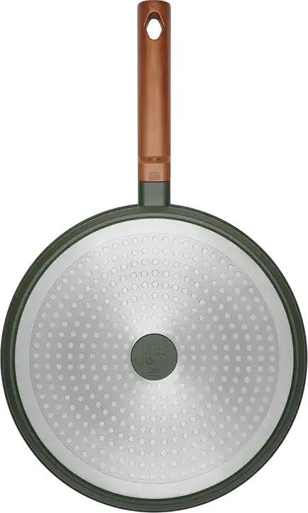 RESTO SADR Non-Stick Frying Pan with Wood-Effect Ergonomic Handle, Induction Compatible Patterned Silver Base, 28cm