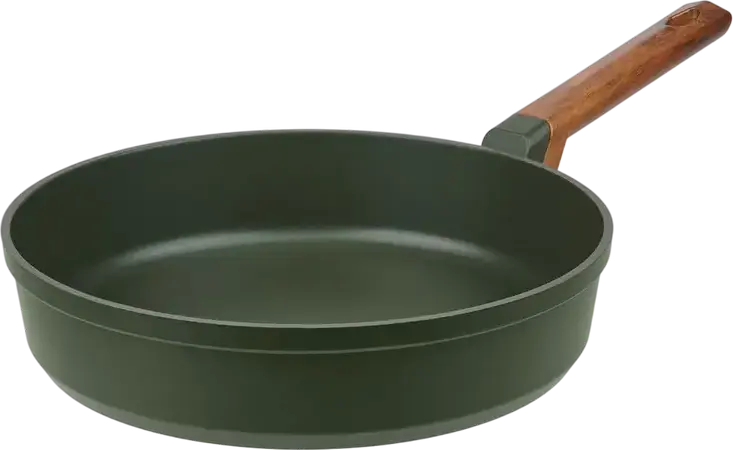 RESTO SADR Non-Stick Frying Pan with Wood-Effect Ergonomic Handle, Induction Compatible Patterned Silver Base, 28cm