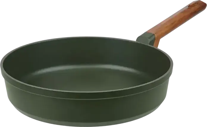 RESTO SADR Non-Stick Frying Pan with Wood-Effect Ergonomic Handle, Induction Compatible Patterned Silver Base, 28cm