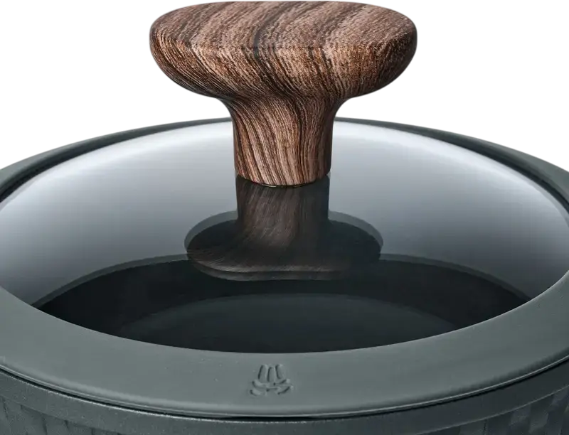 Resto 93900 Ran Saucepan with Glass Lid, 1.3L, 16cm Aluminum Non-Stick Pot, Pfluon Cookmark Coating, Induction Compatible, Wood-Grain Handle, Black