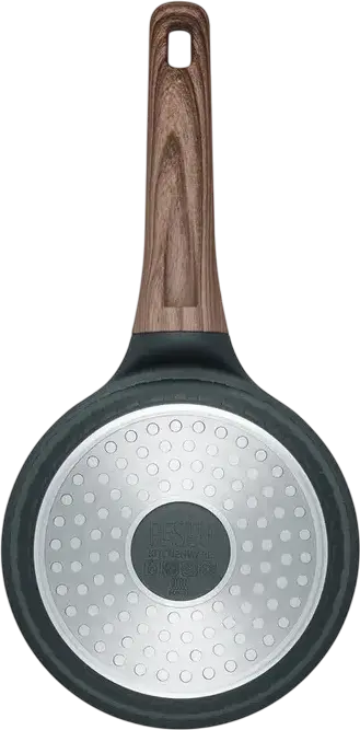 Resto 93900 Ran Saucepan with Glass Lid, 1.3L, 16cm Aluminum Non-Stick Pot, Pfluon Cookmark Coating, Induction Compatible, Wood-Grain Handle, Black