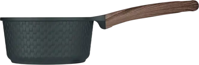 Resto 93900 Ran Saucepan with Glass Lid, 1.3L, 16cm Aluminum Non-Stick Pot, Pfluon Cookmark Coating, Induction Compatible, Wood-Grain Handle, Black