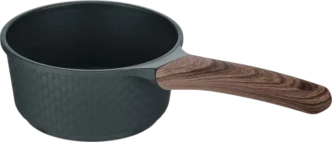 Resto 93900 Ran Saucepan with Glass Lid, 1.3L, 16cm Aluminum Non-Stick Pot, Pfluon Cookmark Coating, Induction Compatible, Wood-Grain Handle, Black