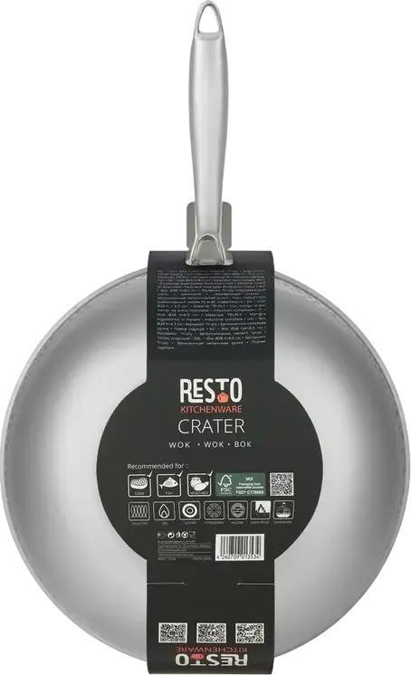 Resto Crater Wok 95004, 28 cm Tri-ply Stainless Steel Pan, Hammered Exterior, Induction Compatible Cookware, Ergonomic Handle, PTFE Free