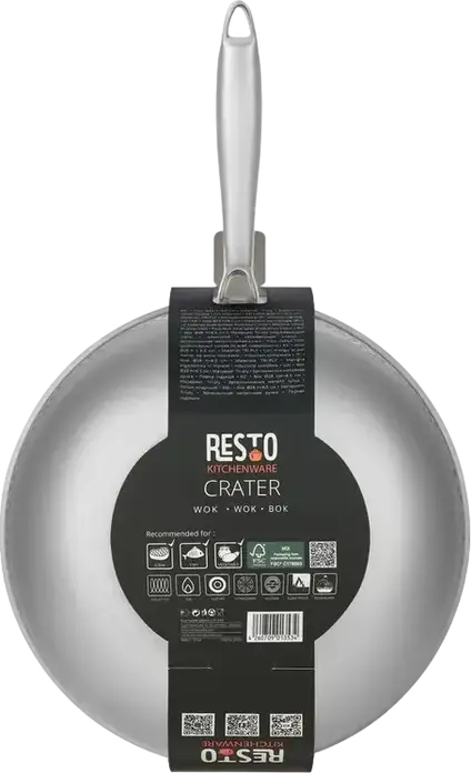 Resto Crater Wok 95004, 28 cm Tri-ply Stainless Steel Pan, Hammered Exterior, Induction Compatible Cookware, Ergonomic Handle, PTFE Free