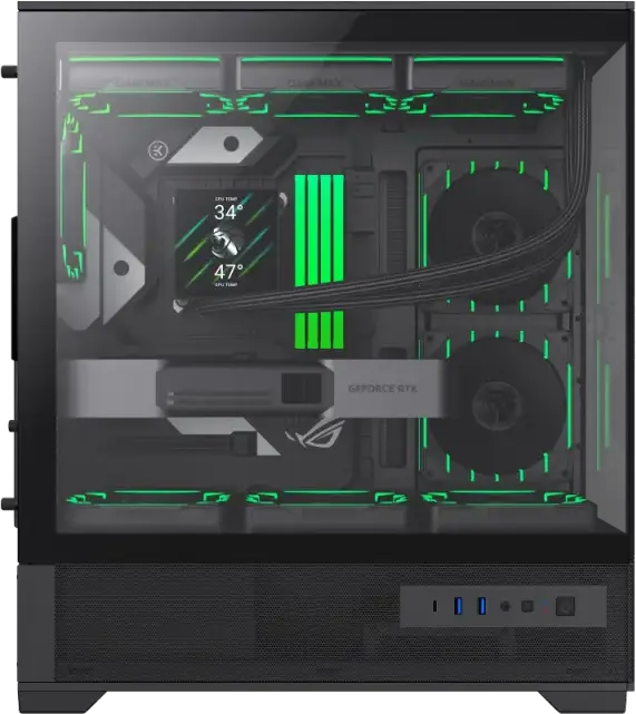 Игровой корпус Gamemax VISTA 2 AB Midi-Tower, закаленное стекло спереди и сбоку, поддержка E-ATX, ARGB вентиляторы, USB-C, PWM хаб, Цвет: Черный
