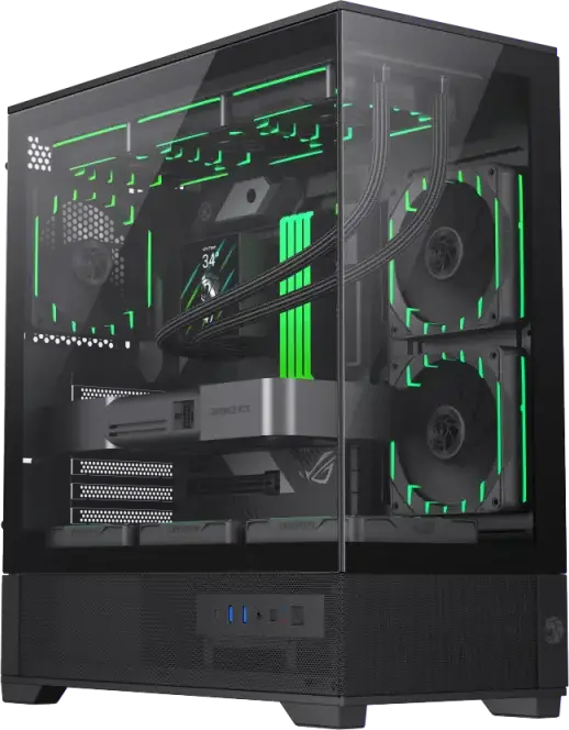Игровой корпус Gamemax VISTA 2 AB Midi-Tower, закаленное стекло спереди и сбоку, поддержка E-ATX, ARGB вентиляторы, USB-C, PWM хаб, Цвет: Черный