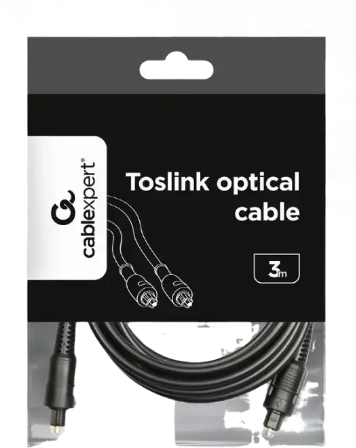 Оптический аудиокабель Cablexpert CC-OPT-3M, Toslink - Toslink, интерфейс S/P-DIF, позолоченные коннекторы, 3м, черный