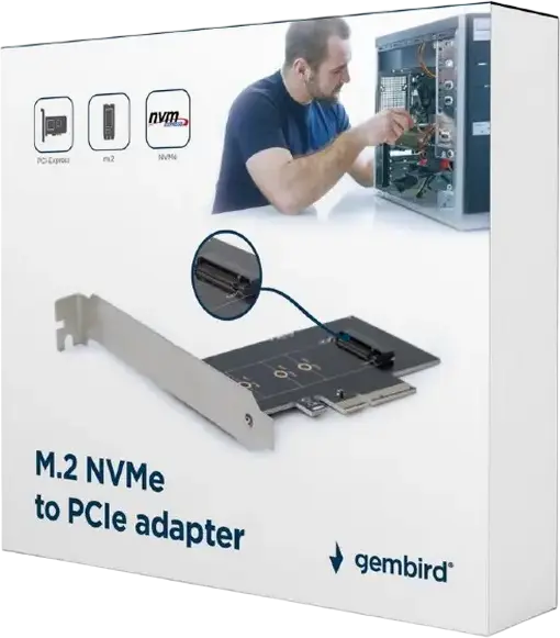Adaptor Gembird PEX-M2-01 M.2 NVMe la PCI-Express x4 V3.0, Suportă Formate 2230/2242/2260/2280, Key M/B+M, Bootable UEFI, Include Bracket Low Profile