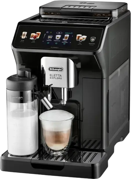 DeLonghi Eletta Explore ECAM450.65.S Automatic Coffee Machine, 1450W, 19 bar, 1.8L Tank, LatteCrema Hot & Cool Carafe, Wi-Fi, Cold Brew, Black