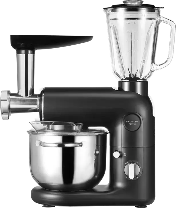 Polaris PKM1206 Planetary Kitchen Machine, 1200W, 5L Stainless Steel Bowl, 6 Speeds + Pulse, with Meat Grinder, Blender and Vegetable Slicer