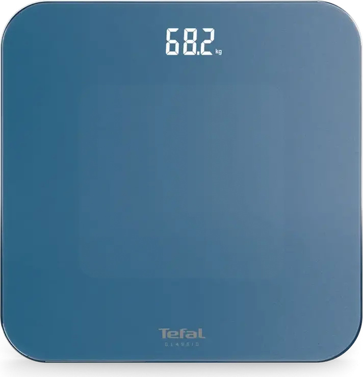 Tefal Classic PP1905V0 Digital Body Scale, Tempered Glass Platform, 180 kg Max Capacity, 0.1 kg Precision, LED Display, Blue