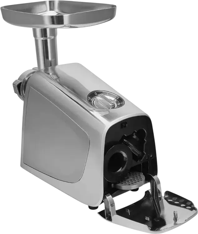 Robot de tocătit carne electric Polaris PMG 2294, 2200W, Carcasă Inox, Capacitate 2.5 kg/min, Funcție Reverse, 3 Discuri, Accesorii pentru Cârnați și Legume