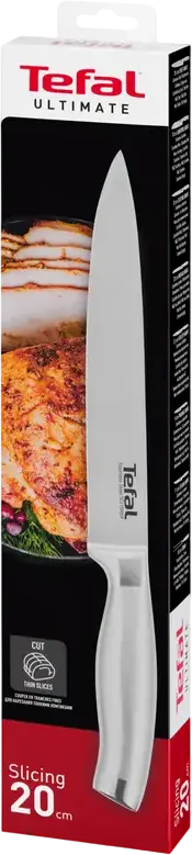 Tefal Ultimate K1701274 Slicing Knife, 20 cm Stainless Steel 5Cr15MoV Blade and Handle, Ergonomic Contoured Grip, Corrosion Resistant