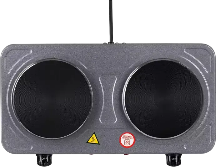 Ardesto ECS-J220G Electric Double Hot Plate Stove, 2 Cast Iron Burners, 2000W Total Power, Enameled Steel Body, Overheating Protection, Grey