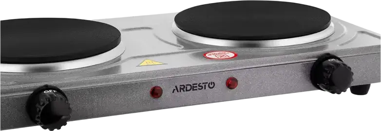 Ardesto ECS-J220G Electric Double Hot Plate Stove, 2 Cast Iron Burners, 2000W Total Power, Enameled Steel Body, Overheating Protection, Grey