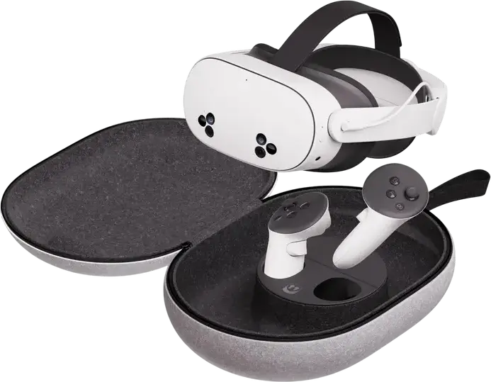 Hard Carrying Case for Meta Quest 2 VR Headset, Felt Fabric Shell with Molded Foam Padding, Fits Elite Strap and Controllers, Light Grey, 211x127x346mm