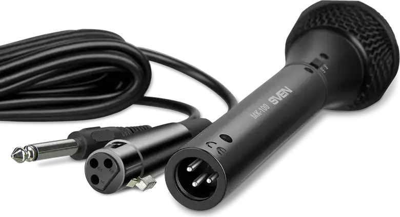 SVEN MK-100 Dynamic Cardioid Microphone, Metal Casing, Wired XLR to 6.3mm Jack with 4m Cable and Adapter, On/Off Switch for Karaoke, Vocals and Studio