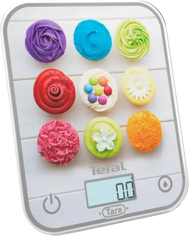 Tefal Optiss BC50D4V0 Electronic Kitchen Scale, 5kg Capacity, 1g Precision, Scratch-Resistant Glass Platform, Backlit LCD, Tare Function, Grey