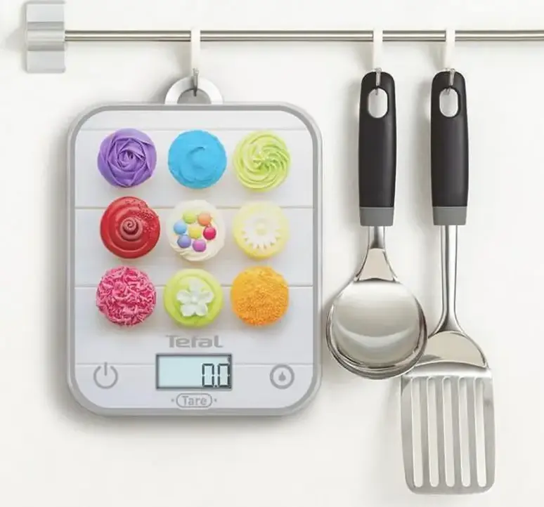 Tefal Optiss BC50D4V0 Electronic Kitchen Scale, 5kg Capacity, 1g Precision, Scratch-Resistant Glass Platform, Backlit LCD, Tare Function, Grey