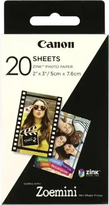 Canon ZP-2030 ZINK Photo Paper for Zoemini Mini Printer, A8 Size 5x7.6cm, Self-Adhesive Smudge and Tear Resistant Zero Ink Paper