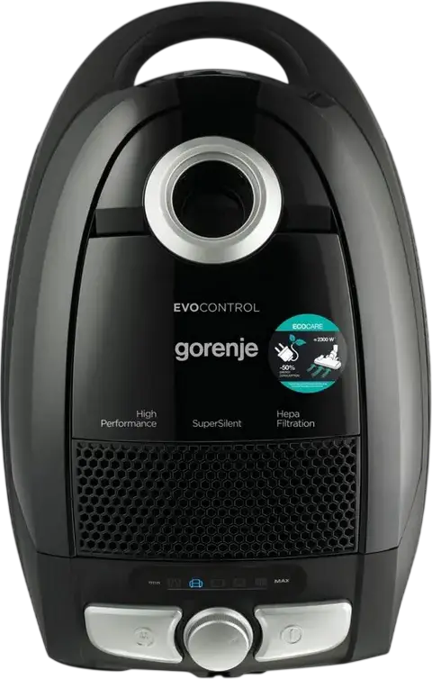 Aspirator cu sac Gorenje VCE21ECBK Evo Control, Putere 800W, Filtru HEPA, Colector de praf 3L, Tub telescopic din aluminiu, Negru