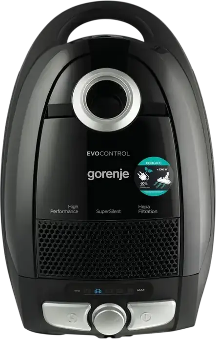 Aspirator cu sac Gorenje VCE21ECBK Evo Control, Putere 800W, Filtru HEPA, Colector de praf 3L, Tub telescopic din aluminiu, Negru