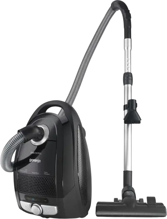 Aspirator cu sac Gorenje VCE21ECBK Evo Control, Putere 800W, Filtru HEPA, Colector de praf 3L, Tub telescopic din aluminiu, Negru