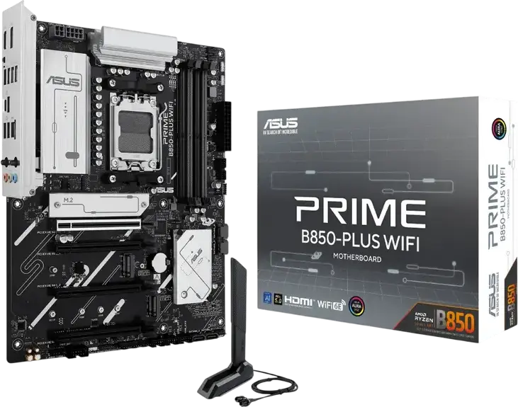 Placa de bază ASUS PRIME B850-PLUS WIFI AM5 ATX pentru AMD Ryzen 9000/8000/7000, DDR5 8000+ MT/s, PCIe 5.0 x16, 3 sloturi M.2, Wi-Fi 6E, Bluetooth 5.3, LAN 2.5Gb