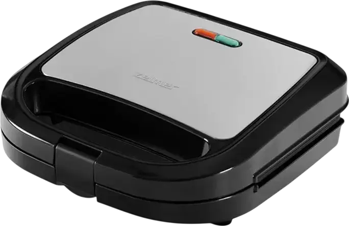 Zelmer ZSM7710 Sandwich Maker, 750W, Non-Stick Stone Coating Plates, Capacity for 4 Triangular Sandwiches, Stainless Steel & Plastic, Black/Grey