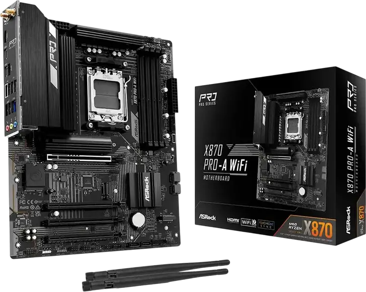 Placa de baza ASRock X870 PRO-A WIFI AM5 ATX Chipset AMD X870 DDR5 8000+MHz PCIe 5.0 USB4 Wi-Fi 7 Bluetooth 5.4 pentru Ryzen Serii 9000 8000 7000