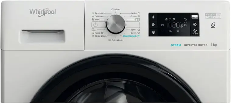 Стиральная машина Whirlpool FFB 8469 BV EE с фронтальной загрузкой, 8 кг, класс энергоэффективности A, 1400 об/мин, инверторный двигатель, Steam Refresh