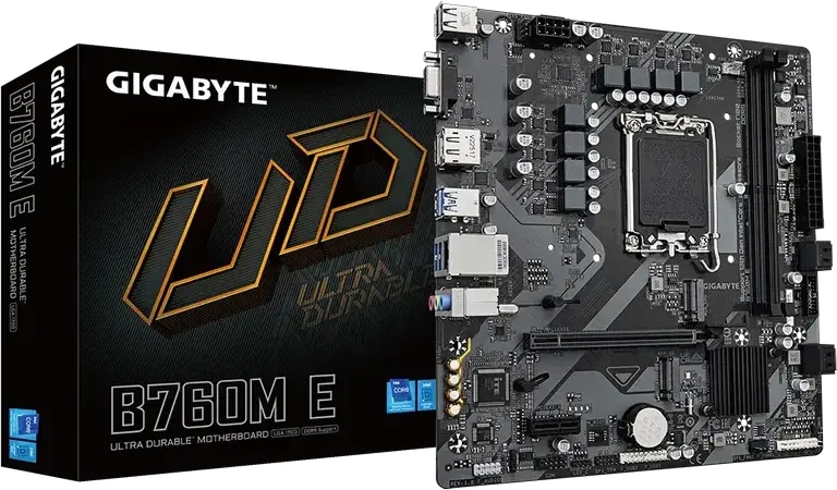 Placa de bază Gigabyte B760M E LGA1700 Intel B760 Micro-ATX DDR5 7200MHz (OC) Memorie max 128GB Dual M.2 PCIe Gen4 HDMI DP VGA Gigabit Ethernet