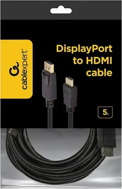 Видеокабель Cablexpert CC-DP-HDMI-5M DisplayPort - HDMI, Male-Male, 5 метров, черный
