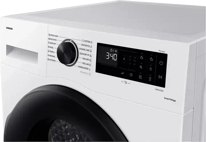 Samsung DV90CGC2A0AE Heat Pump Tumble Dryer, 9 kg Capacity, Energy Class A+++, OptimalDry™, Wi-Fi SmartThings, LED Display, White/Black, Freestanding