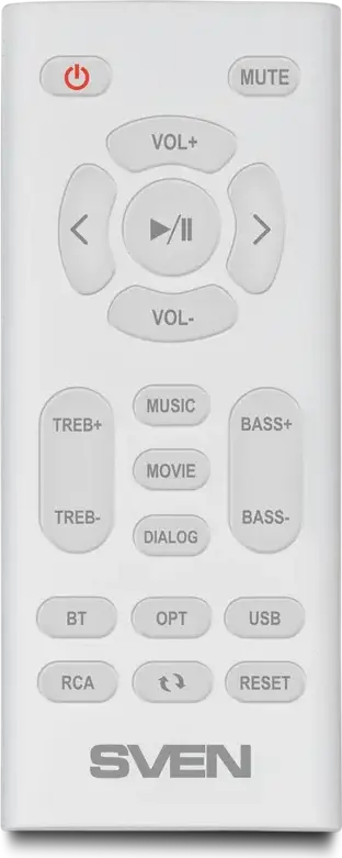 SVEN MC-5 2.0 Multimedia Speaker System, White, 50W Total Power, Bluetooth, Optical Digital Input, USB Player, Touch Panel, Remote Control, 1/4" Mount