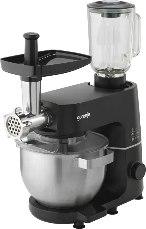 Gorenje MMC1000SCB Planetary Kitchen Machine, 1000W Stand Mixer with 6L Metal Bowl, Integrated Scale, Meat Grinder & Blender, 12 Speeds, Black