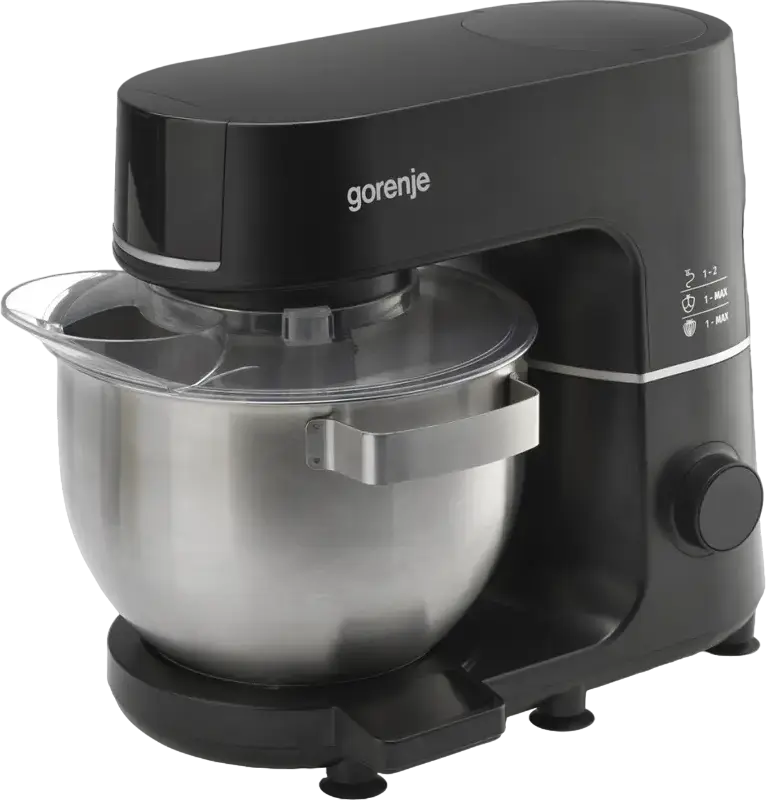 Gorenje MMC1000SCB Planetary Kitchen Machine, 1000W Stand Mixer with 6L Metal Bowl, Integrated Scale, Meat Grinder & Blender, 12 Speeds, Black