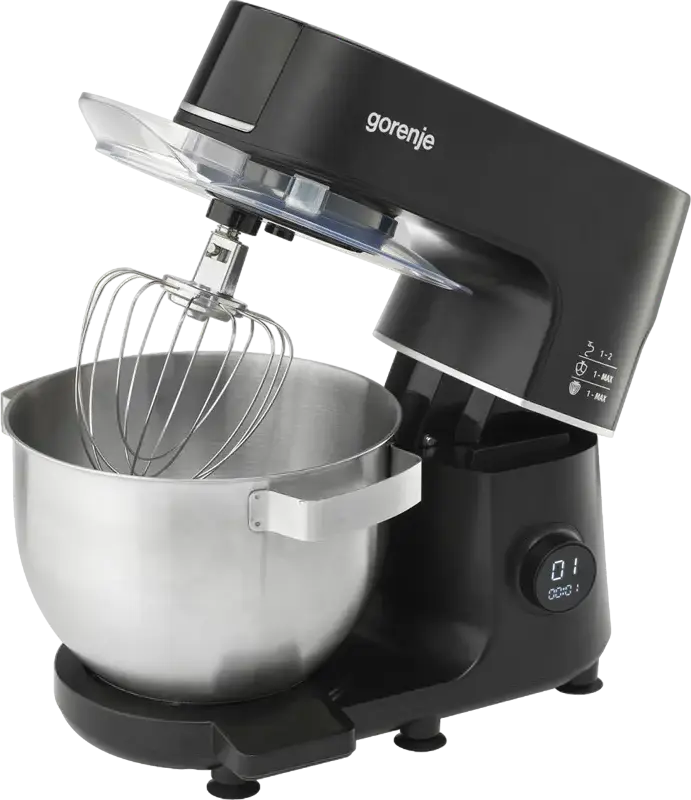 Gorenje MMC1000SCB Planetary Kitchen Machine, 1000W Stand Mixer with 6L Metal Bowl, Integrated Scale, Meat Grinder & Blender, 12 Speeds, Black