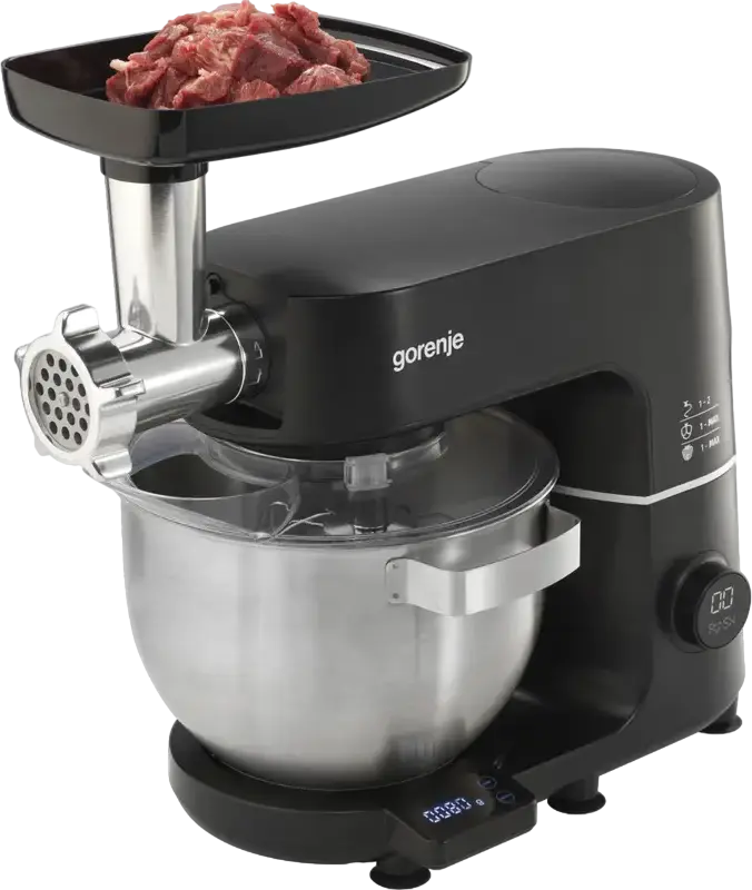 Gorenje MMC1000SCB Planetary Kitchen Machine, 1000W Stand Mixer with 6L Metal Bowl, Integrated Scale, Meat Grinder & Blender, 12 Speeds, Black