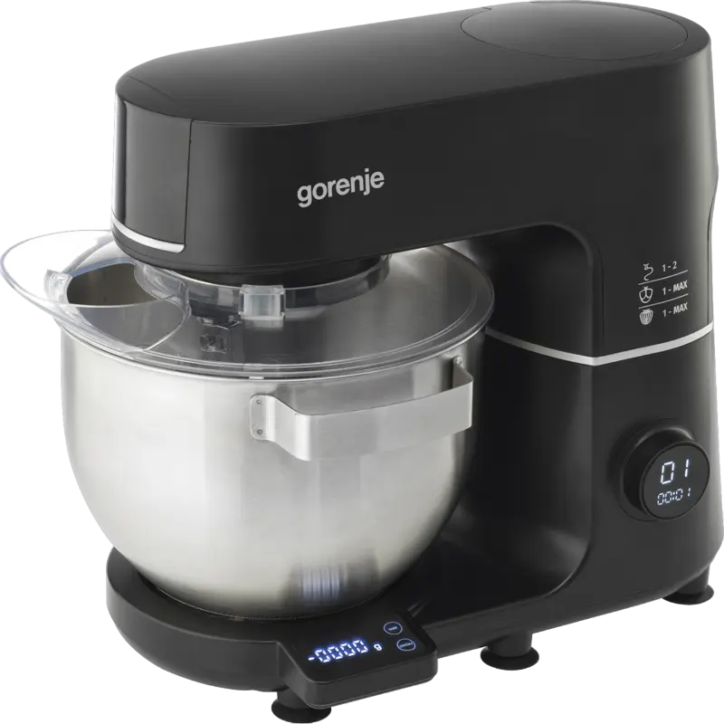 Gorenje MMC1000SCB Planetary Kitchen Machine, 1000W Stand Mixer with 6L Metal Bowl, Integrated Scale, Meat Grinder & Blender, 12 Speeds, Black