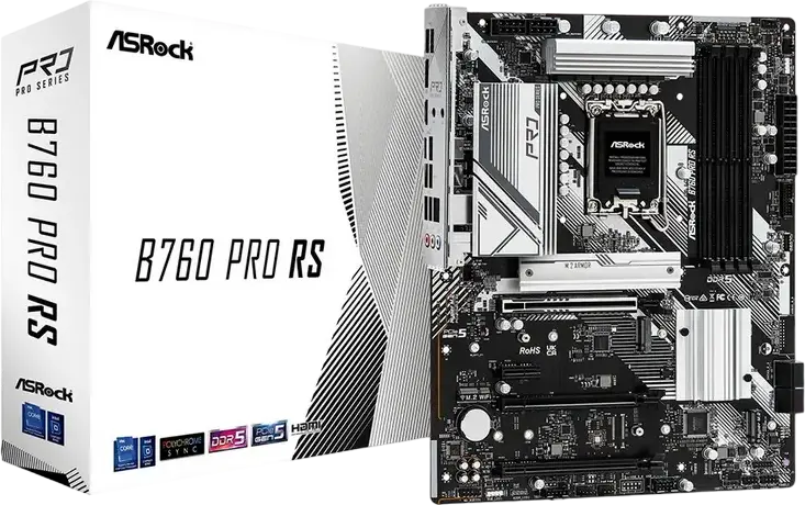 Placa de bază ASRock B760 Pro RS ATX LGA1700 Intel B760 DDR5 7200+ MHz PCIe 5.0 x16 Hyper M.2 Gen4x4 LAN 2.5G pentru procesoare Intel Gen 14, 13, 12