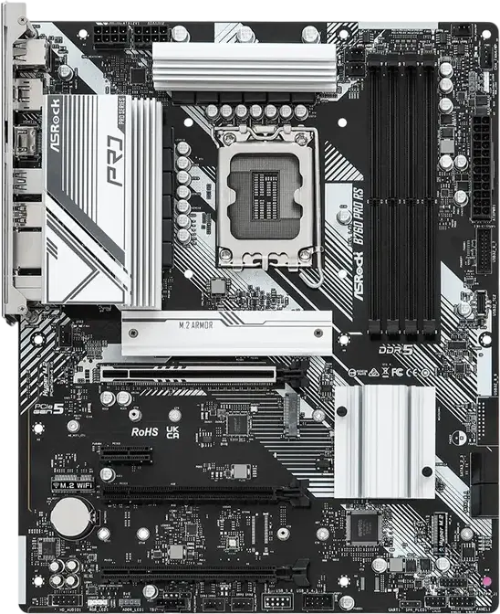 Placa de bază ASRock B760 Pro RS ATX LGA1700 Intel B760 DDR5 7200+ MHz PCIe 5.0 x16 Hyper M.2 Gen4x4 LAN 2.5G pentru procesoare Intel Gen 14, 13, 12