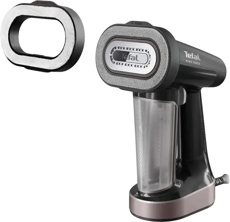 Fier de calcat cu abur vertical Tefal Pure Force DT8765E0, 1800W, rezervor detasabil 180ml, talpa ceramica, 5 nivele abur, Negru