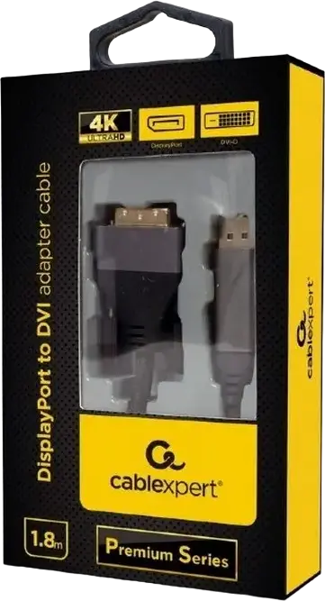Cablexpert CC-DPM-DVIM-4K-6 Premium Series DisplayPort to DVI-D Adapter Cable, 4K UHD @ 30Hz, Gold-Plated Connectors, Braided Jacket, Black, 1.8m