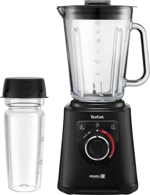 Blender Tefal PerfectMix+ BL87G831, 1200W, Lame Powelix din Oțel Inoxid, Vas de Sticlă 1.5L și Sticlă ToGo 0.6L, Crutare Gheață, Autoclean, Negru