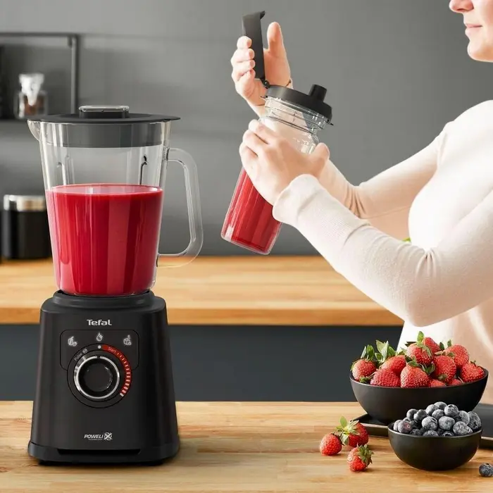 Blender Tefal PerfectMix+ BL87G831, 1200W, Lame Powelix din Oțel Inoxid, Vas de Sticlă 1.5L și Sticlă ToGo 0.6L, Crutare Gheață, Autoclean, Negru